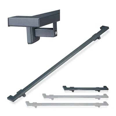 Image of Relaxdays Angular Handrail, Matt, Indoor Bannister, 100 cm, Stair Fitting with Brackets, Anthracite, steel, PP, 10 x cm