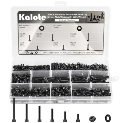 Image of 780Pcs M3 Screw Assortment, M3*6mm/8mm/10mm/12mm/16mm/20mm, Bolts Screws Nuts Kit 12.9 Grade Alloy Steel Metric Hex Socket Head Cap Washers with Allen Wrench for 3D Printer DIY