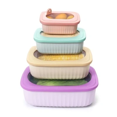Image of KINGBON Set of 4 Plastic Food Storage Container with Lids Airtight Cook&amp; Store Mixing Bowl BPA free for Freezer Microwave Dishwasher Safe (Rectangular)