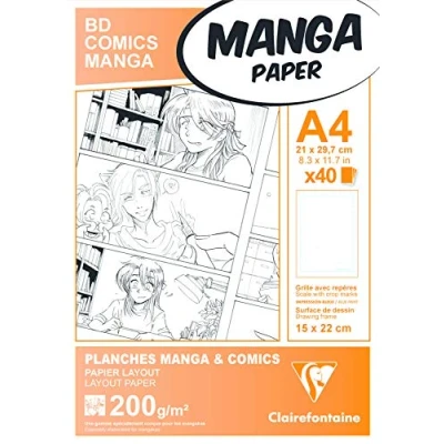 Image of Clairefontaine Ref 94047C Manga Multi Technique Paper Divided Into 6 Squares (40 Sheets) A4 (297 x 210mm) Size, 200gsm Paper, White &amp; Smooth, Ideal for Markers, Bleedproof