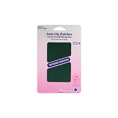 Image of Hemline Iron On Patches Cotton Twill 2 Pieces 10cm x 15cm Bottle Green