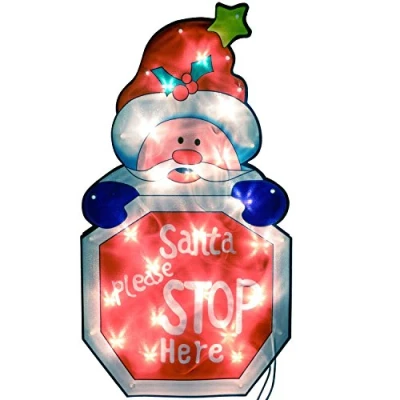 Image of WeRChristmas Pre Lit Merry Stop Here Sign Double Sided Window Silhouette Christmas Decoration