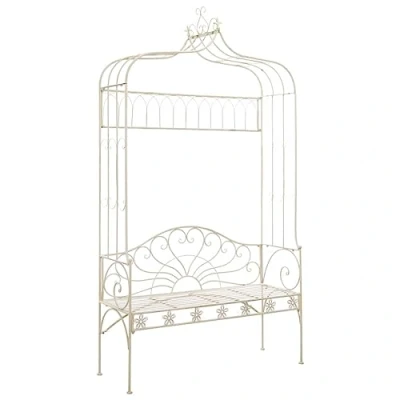 Image of vidaXL Garden Bench, Antique Style Wrought Iron, Aesthetic Design, Wide and Comfortable Seat, Easy to Assemble, Suitable for Porch or Backyard, Attractive White Colour, Durable Material, 122 cm