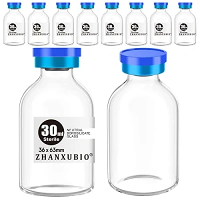 Image of ZHANXUBIO Sterile Empty Vials with Self Healing Injection Port and Aluminum Plastic Cap,Sterile Package (30ml Clear 10PCS)