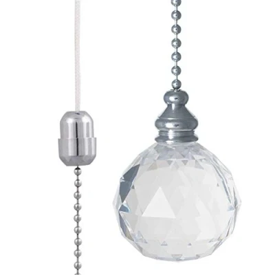 Image of Light Pull Chain Cord Acrylic Crystal Ball 38x52mm with 80cm Chrome