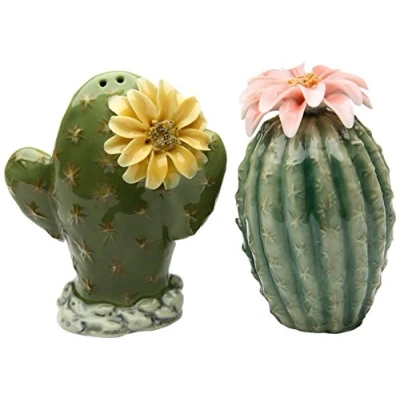 Image of StealStreet SS CG 20893 3.13&quot; Painted Pair of Cactus Flowers Salt and Pepper Shakers, Green