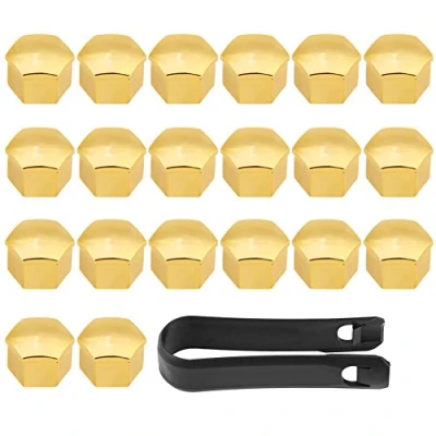 Image of 20Pcs Universal Wheel Tyre Hub Covers Lug Nut Bolt Cap Protector Gold 17mm Molded products