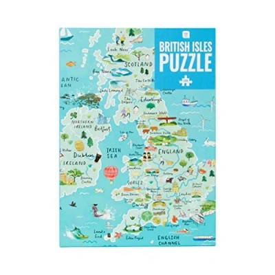 Image of 1000 piece Blue UK Map British Isles Jigsaw Puzzle with Poster Britain Landmarks Fun at Home Activities, Birthday Present, Travel Gifts, England, Ireland, Scotland, Wales
