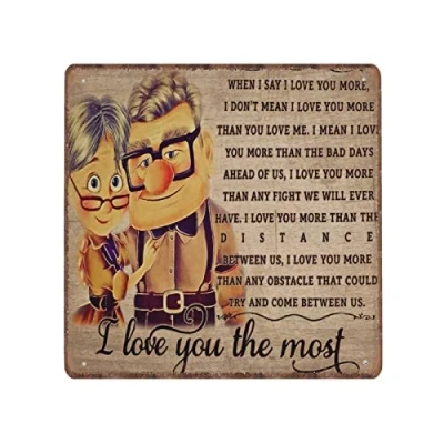 Image of DAIERCY Vintage Metal Tin Signs Carl And Ellie Sign I Love You The Most Wall Art Funny Retro Kitchen Outdoor Garage Man Cave Home Decor 30x30 cm
