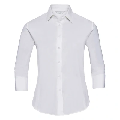 Image of Russell Athletic Collection Womens/Ladies Easy Care Fitted 3/4 Sleeve Shirt (White) Size 18 UK