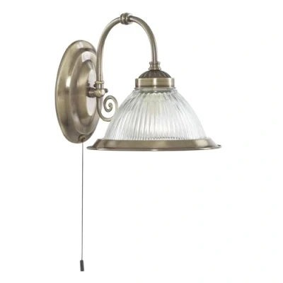 Image of American Diner Antique Brass and Clear Ribbed Glass Wall Light (Requires 1X10 Watt E27 LED Golf Ball Lamp)