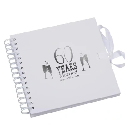 Image of 60th Anniversary Diamond White Scrapbook Guest Book Photo Album Silver Script
