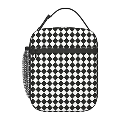 Image of Chess Checkerboard Lunch Bag, Durable Insulated Box Reusable Adults Tote Bag Cooler