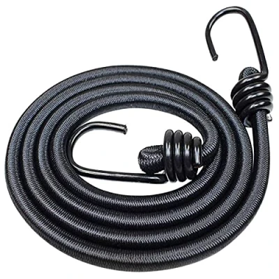 Image of DRERIO 2m Bungee Cord with Hook Heavy Duty Straps Luggage Tie Downs Black Elastic Rope for Motorcycle Car Caravan Trunks Bicycle Transport Locking Load Securing