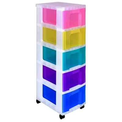 Image of Really Useful Plastic Storage Unit 5 X 12 Litre Drawer Color: Clear/Rainbow