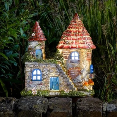 Image of Garden Mile Solar lit Fairy House, Pretty LED Lighting, Powered Fairies homes for Indoor or Outdoor, Magical Garden, Patio Deck Illumination (Elfstead)