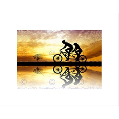Image of Wee Blue Coo PHOTO MOCK UP SILHOUETTE SUNSET TANDEM BICYCLE FRAMED ART PRINT MOUNT B12X13337