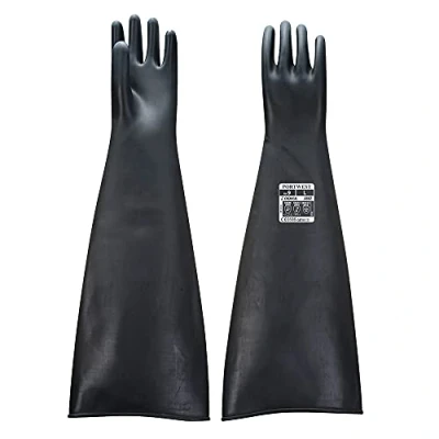 Image of Portwest Heavyweight Latex Rubber Gauntlet 600mm, Size: L, Colour: Black, A803BKRL