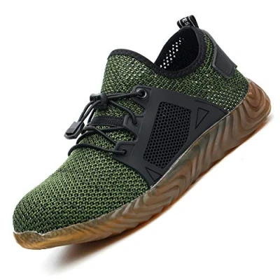 Image of Mens Womens Lightweight Work Trainers Breathable Safety Shoes Steel Toe Caps Protective Casual Sneakers Walking Green 10 UK