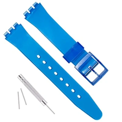 Image of GREENOLIVE Silicone Rubber Watch Strap/Watch Band Replacement for Swatch (17mm 19mm 20mm) (19mm, Lucency Dark Blue)