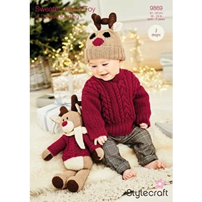 Image of Stylecraft 9869 DK Reindeer Hat Sweater Toy Knitting Pattern