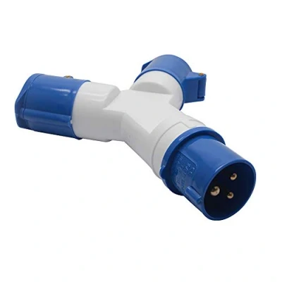 Image of 2 Way Splitter 16A 220v IP44 3 pin Industrial Site Plug &amp; Wall Socket Waterproof Connector 2P+Earth Male/Female