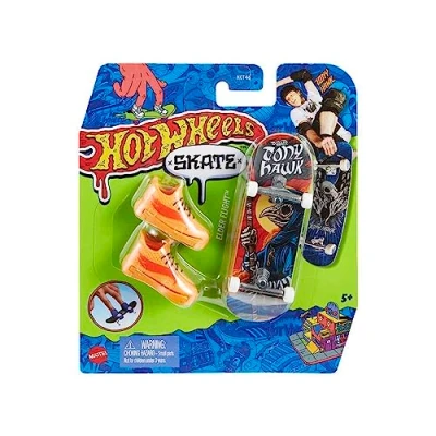 Image of Hot Wheels Tony Hawk Fingerskate Skate HNG28 Pack of 1 Finger Skateboard + Pair Orange Trainers