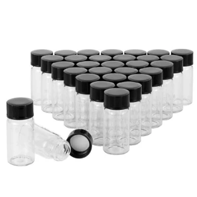 Image of Unxuey 30pcs 5ml Clear Glass Bottles with Black Plastic Screw Cap Empty Vials Sample Jars