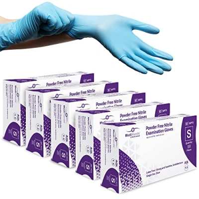 Image of MediHands Nitrile Gloves Small, Blue Heavy Duty Disposable Gloves, Powder Free, Latex and Protein Medical, Food, Multi Use, Pack of 500