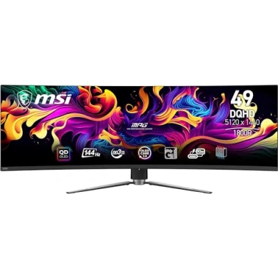 Image of MSI MPG 491CQP QD OLED 49 Inch DQHD Curved Gaming Monitor 5120x1440(32:9) Quantum Dot Panel,144Hz/0.03ms,99.28% DCI P3,ΔE≤2,DisplayHDR True Black 400, KVM DP 1.4a,HDMI 2.1,USB Type C(PD:90W)