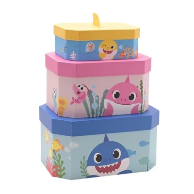 Image of Widdop Baby Shark Set of 3 Nesting Storage Boxes Home Gift Present Kids Bedroom Sturdy Paperwrapped Card