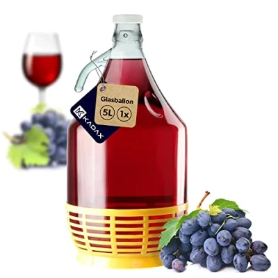 Image of KADAX Glass Demijohn 5L, Transparent Carboy with Plastic Basket for Wine Making, Airtight Container Swing Top Fermentation, Beer Brewing