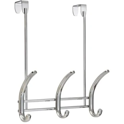 Image of iDesign Axis Hanging Organiser with 4 Hooks, Compact Door Hooks for Jackets, Hats, Bags or Towels, Made of Metal, Chrome