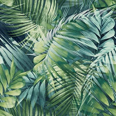 Image of Grandeco Life Nomad Antigua Palm Teal Green Wallpaper 170702 Tropical Jungle