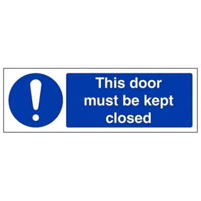 Image of V Safety This Door Must Be Kept Closed Sign 300mm x 100mm Self Adhesive Vinyl