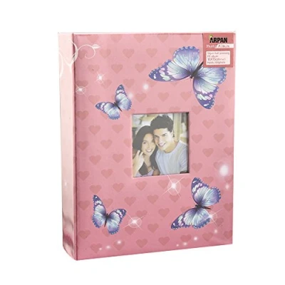 Image of Arpan Fashion Design 200 Holds Photo Album for 4&quot;X6&quot; with Window CD/DVD Pocket (Pink Butterfly)
