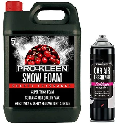 Image of Pro Kleen Cherry Snow Foam 5 Litre and Bubblegum Car Air Freshener 400ml Removes Dirt, Grime Grease Leaves Your Smelling Fresh Clean Cleaning Kit