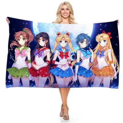 Image of IMFLY Beach Towel, 70 x 140 cm, Printed Microfibre Bath Sailor Moon Pink, Anime Manga Pretty Soldier, Microfibre, Swimming Pool Towel (W, 80 160 cm)