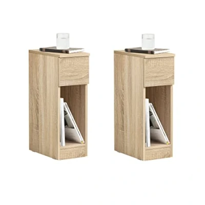 Image of SoBuy FBT111 Nx2, Set of 2 Bedside Table Nightstand Side End Sofa Telephone Lamp with Drawer, Natural