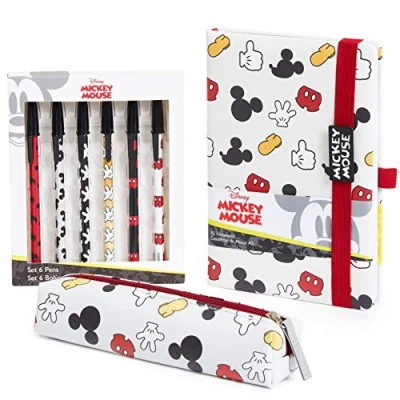 Image of Disney Mickey Mouse Notebook, Kawaii School Supply with A5 Pencil Case and Pen Set, Office or Stationery for Girls Adults, Gift Idea Women, Children Teens