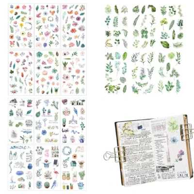 Image of DAJUXIN 18 Sheets Flower Stickers Watercolor Floral Plant Self Adhesive Animal Cute Scrapbook for Decorating Album Computer Water Bottle