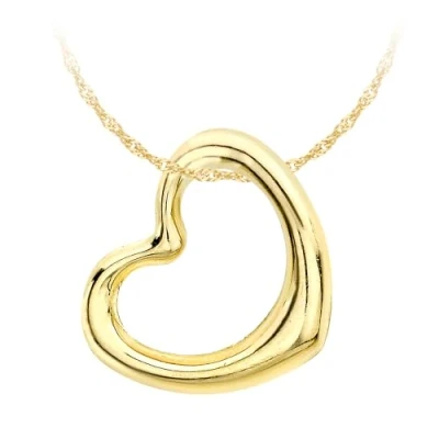 Image of Carissima Gold Women&#039;s 9 ct Yellow 12 x 14 mm Heart Slider Pendant on 0.9 Diamond Cut Twist Curb Chain Necklace of Length 46 cm/18 Inch