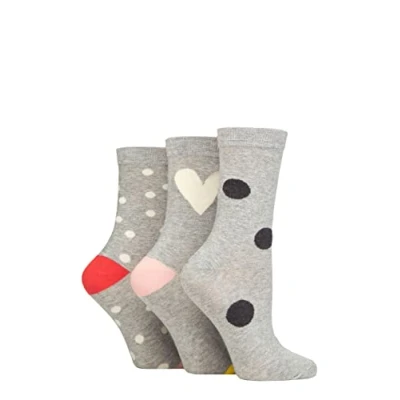 Image of Women&#039;s 3 Pair Caroline Gardner Patterned Cotton Socks Spots and Heart Light Grey 4 8