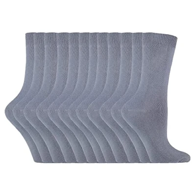 Image of Sock Snob Womens Plain Cotton Rich Socks 12 Pair Multipack Thin Comfy Colourful Crew Ankle for Ladies (4 8, Grey)