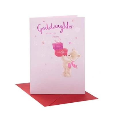 Image of UK Greetings Goddaughter Christmas Card Cute for Her with Teddy Multi