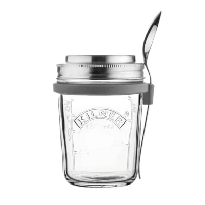 Image of Kilner 0.35 Litre Breakfast Jar Set with Stainless Steel Spoon and Measuring Lid Perfect for Overnight Oats, Yogurt, Smoothie Bowls, Granola, Chia Pudding