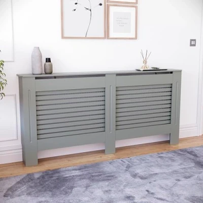 Image of Vida Designs Milton Radiator Cover Grey Traditional Painted MDF Cabinet, Extra Large (H: 82 / W: 172 D: 19 cm)