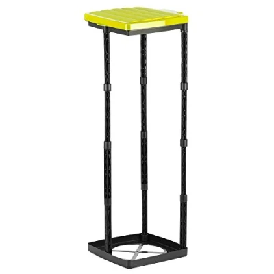Image of Grizzly bin bag holder, 1x rubbish with yellow lid, height adjustable plug in system clamping ring, for different sized liners from 25 120 litres