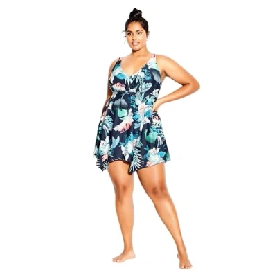 Image of EVANS Women&#039;s Plus Size Swim Dress Sharkb Pr Swimwear Cover Up, Chloe, 18