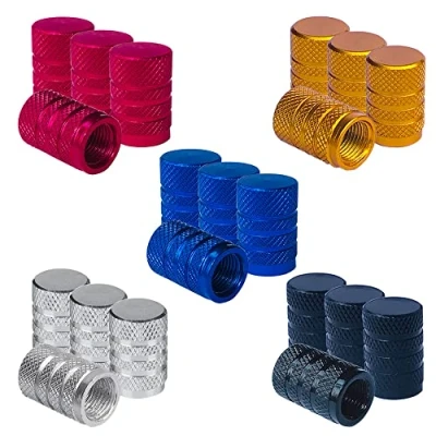 Image of QitinDasen 20Pcs Premium Tyre Valve Stem Caps, Aluminum Alloy Knurled Tire Dust Covers, Universal Schrader Dustproof Caps with Gasket, for Car Motorcycle Bike (5 Colors)
